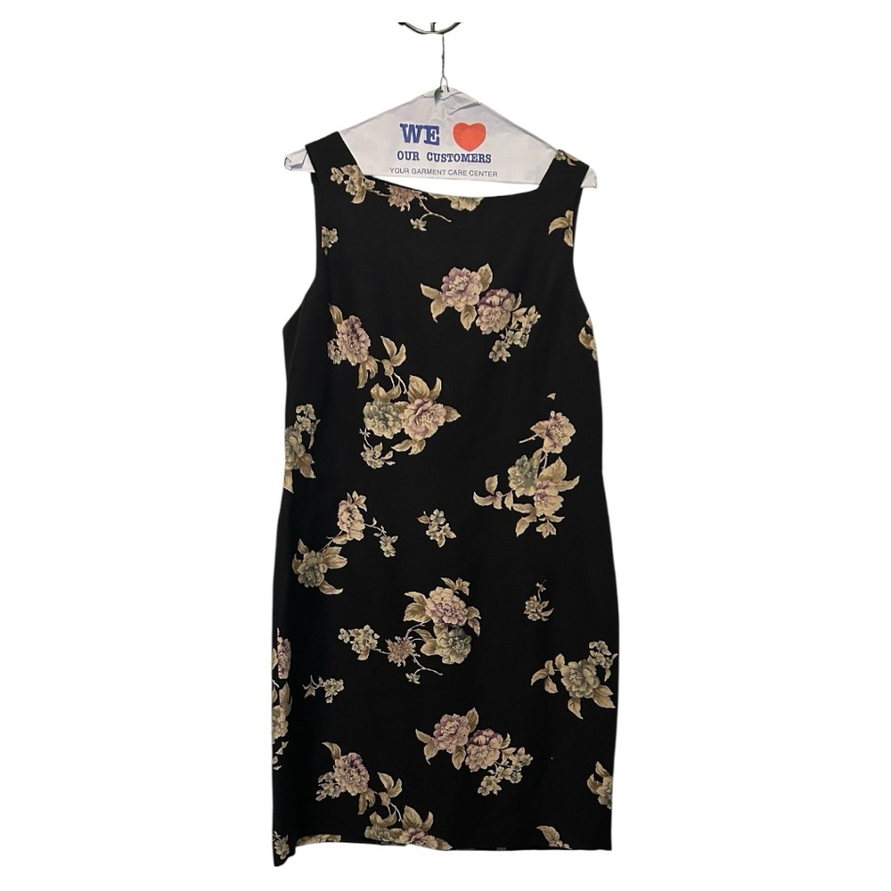 EUC 14 Jones New York Black Floral Sleeveless Dress